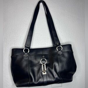 Etienne Aigner Black Leather Shoulder Bag with Silver Ring Hardware